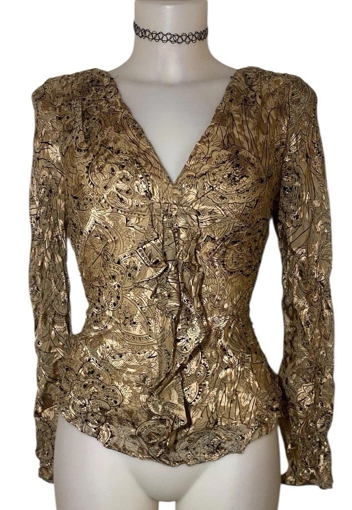 90s Y2k Womens Victorian Brown Silk Ruffle Top Sz S Whimsigoth Coquette Vampy 90s Y2k Womens Victorian Brown Silk Ruffle Top Sz S Whimsigoth Coquette Vampy