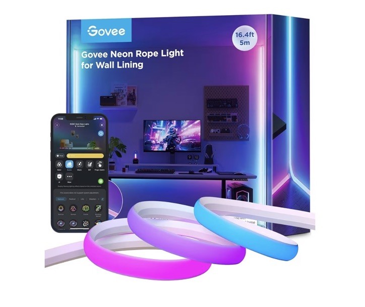 Govee Neon Rope Light for Wall Lining, 16.4ft RGBIC LED Lights for Bedroom