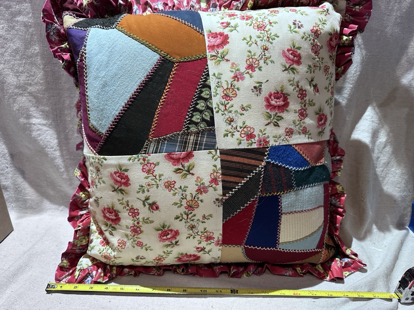 Antique Crazy Quilt Antique French Fabric Pillow Maiden Lane Vermont Antique Crazy Quilt Antique French Fabric Pillow Maiden Lane Vermont