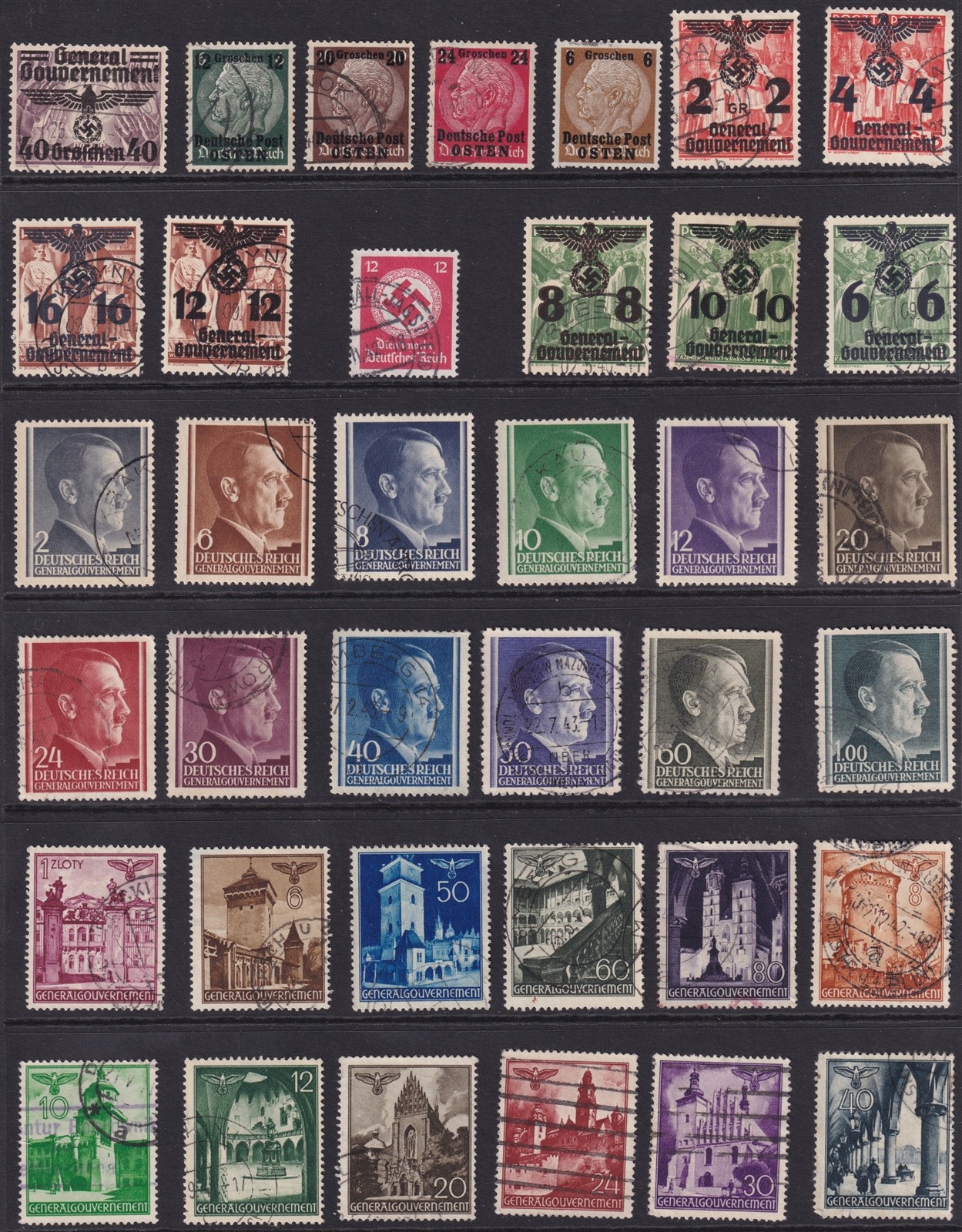 Lot-R Stamp Germany Poland WWII 3rd Reich GG Hitler Architecture 2 Used
