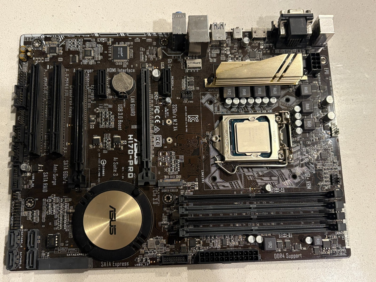 Asus H170-Pro ATX Motherboard and CPU  i7-6700  No Memory or I/O Plate