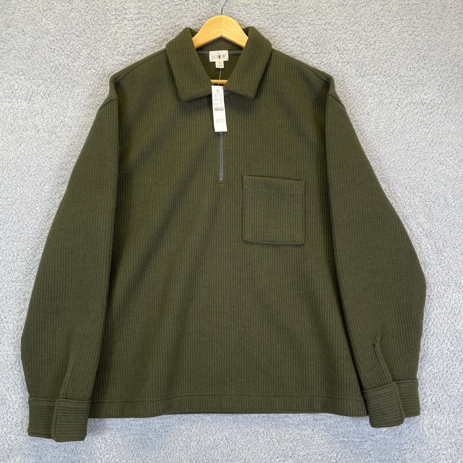 J.Crew Boiled Ribbed Sweater Men\'s Medium Green New With Tags 1/4 Zip Heavy