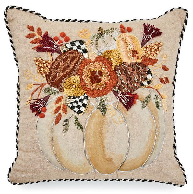 MacKenzie-Childs Autumn Frost Beaded Pumpkin Throw Pillow NEW
