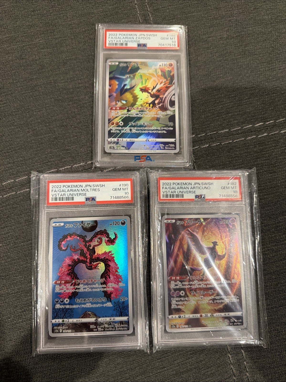 Galarian Moltres, Zapdos, and Articuno PSA 10 Japanese 2022 Vstar Universe Galarian Moltres, Zapdos, and Articuno PSA 10 Japanese 2022 Vstar Universe