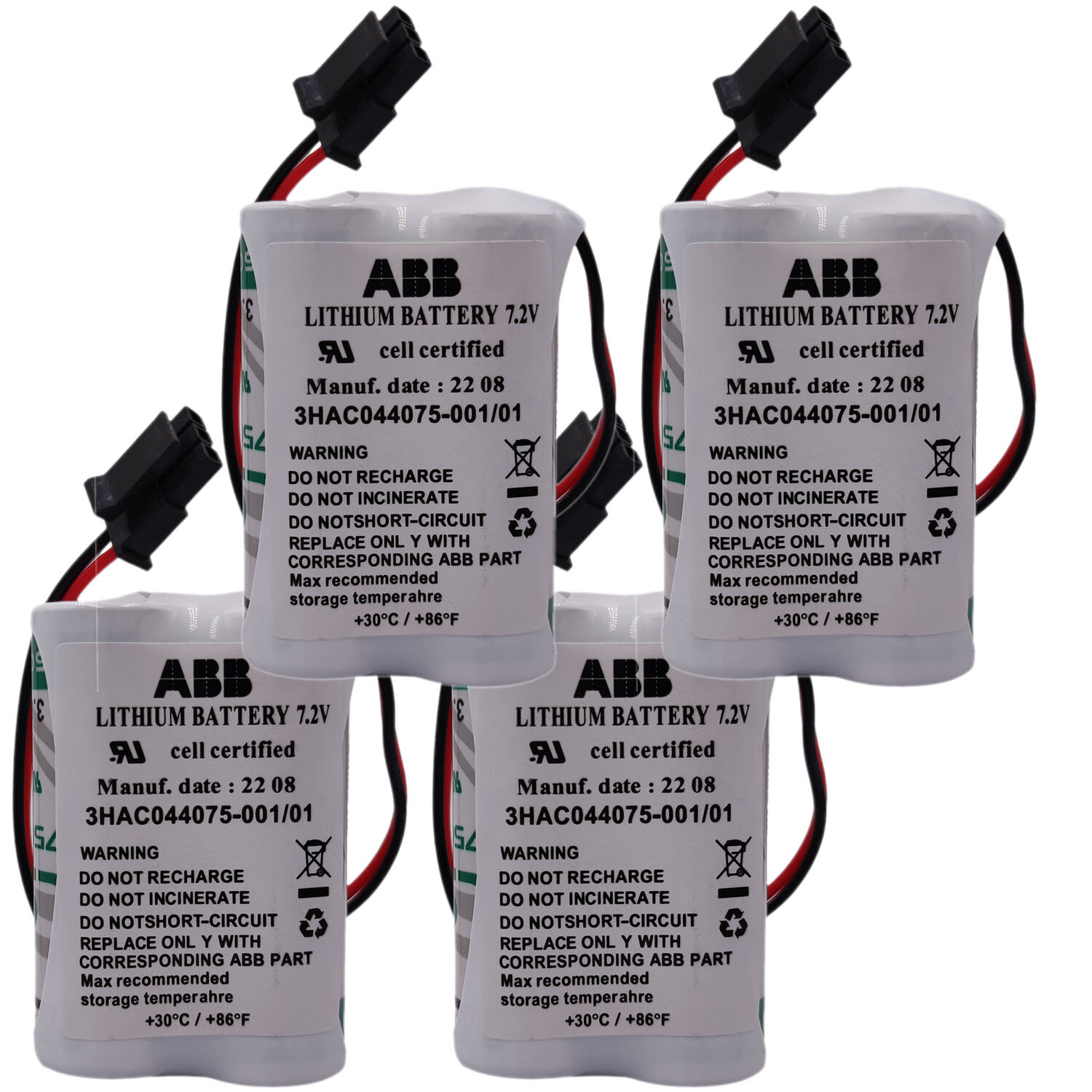 4 x 3HAC044075-001/01 7.2V SMB Battery for ABB Robot CPU ABBTA521 ABB3HAC16831-1