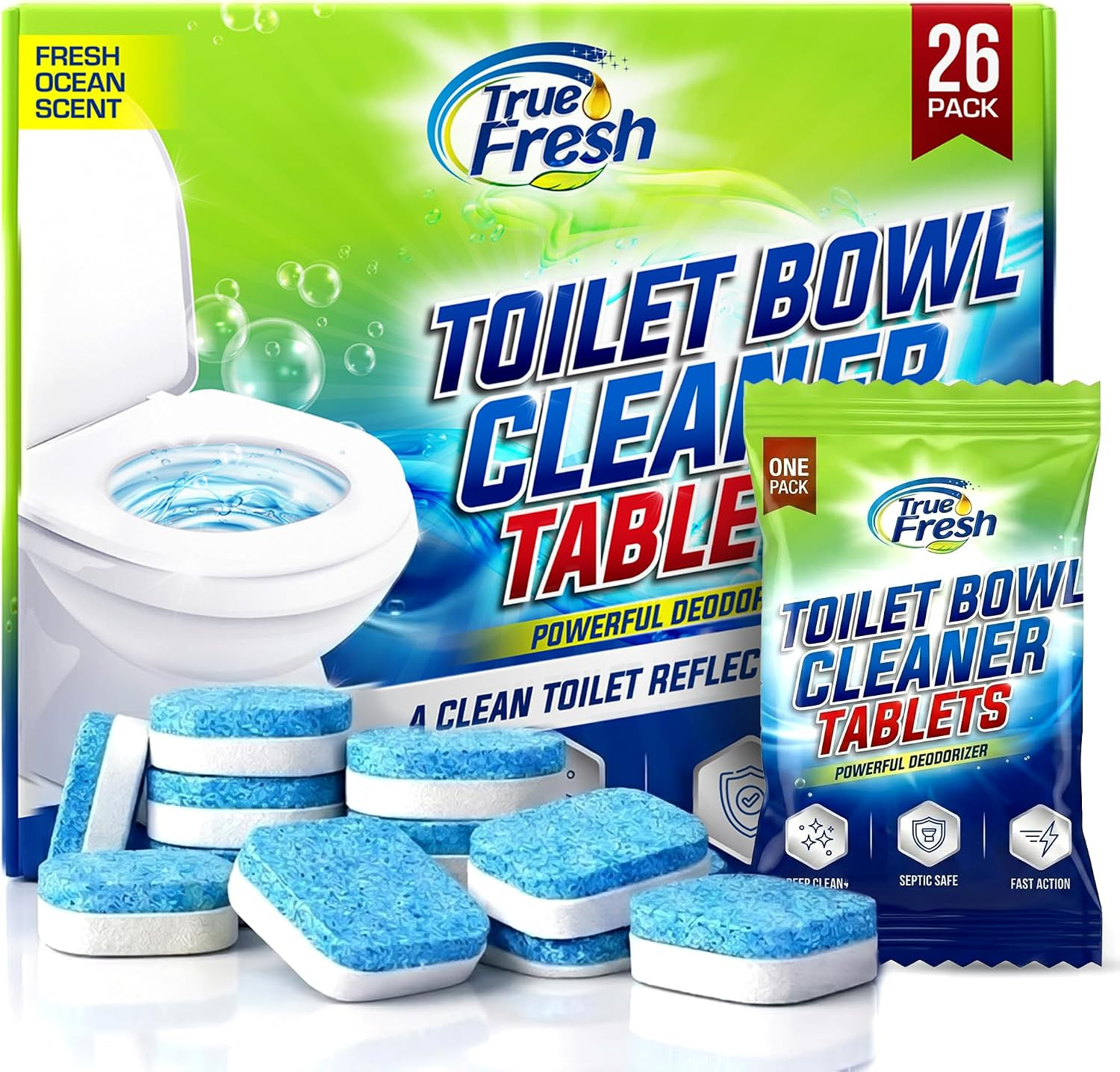 True Fresh Toilet Bowl Cleaner Tablets, 26 Pack, Septic Safe, Ocean Scent