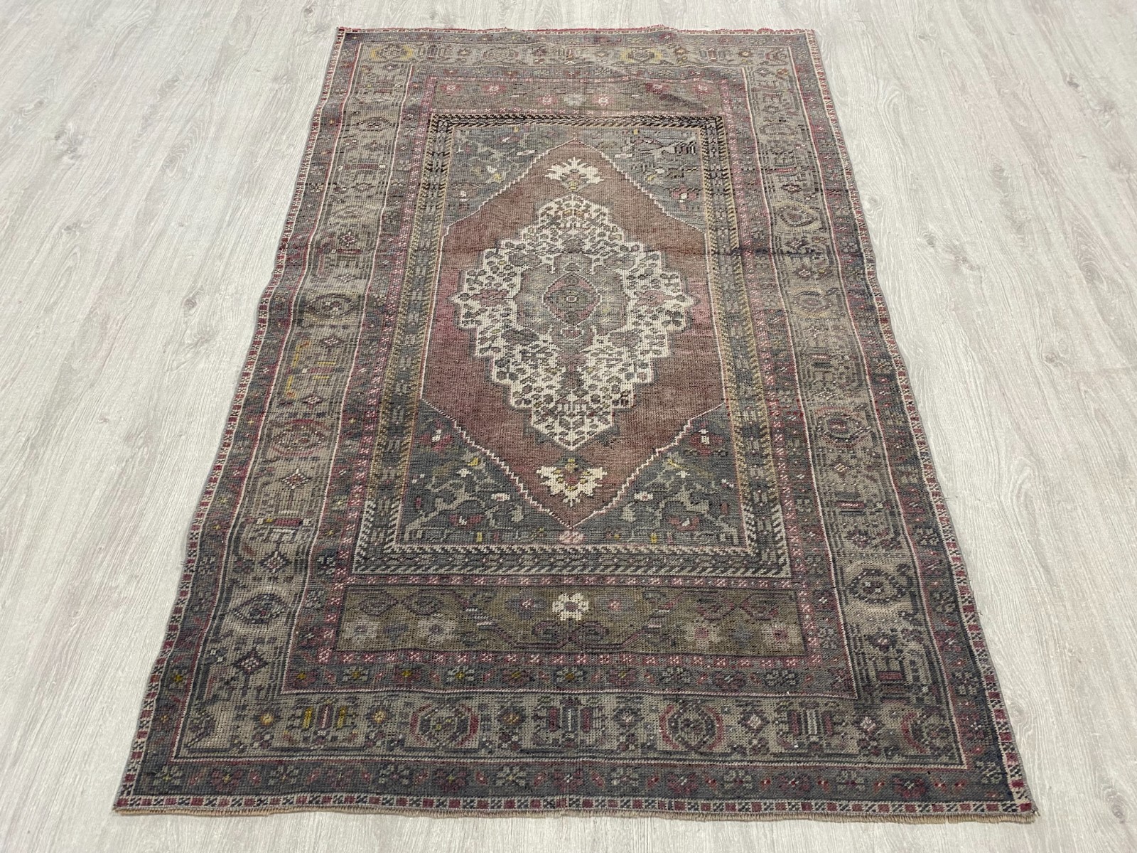 Vintage Anatolian Rug 4x6 ft Turkish Handmade Red Brown Large Area Carpet