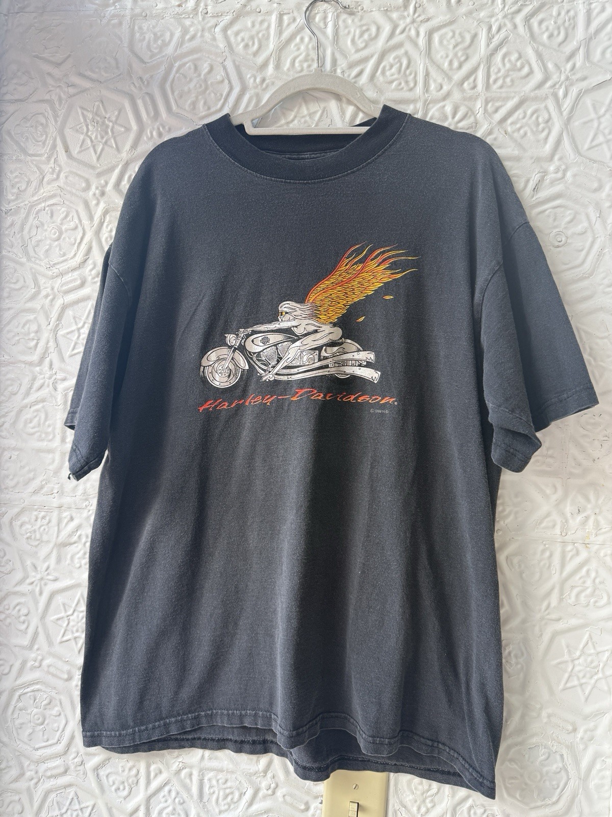 vintage Harley Davidson tshirt 1999 Winged Faded Double Side XL Naked Angel