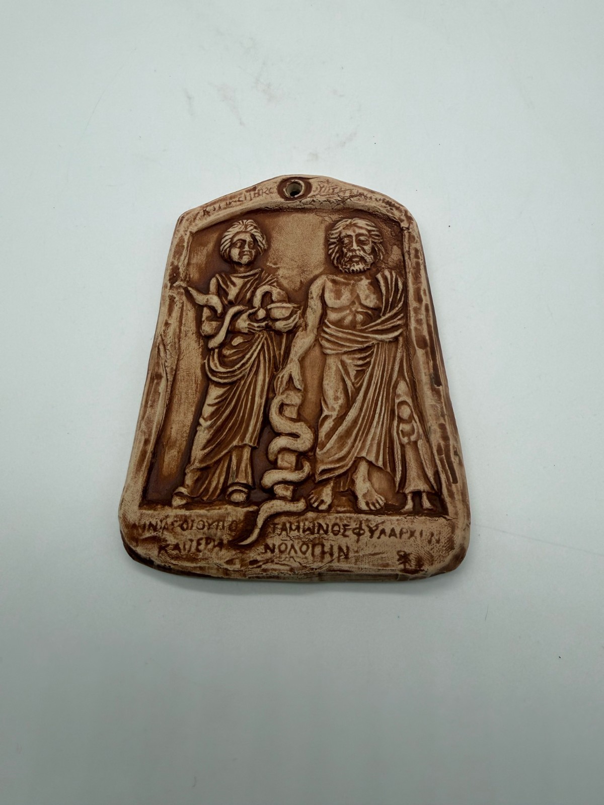 Vintage Belgian Ceramic Plaque Aesculapius & Hygieia Greek Medicine Health