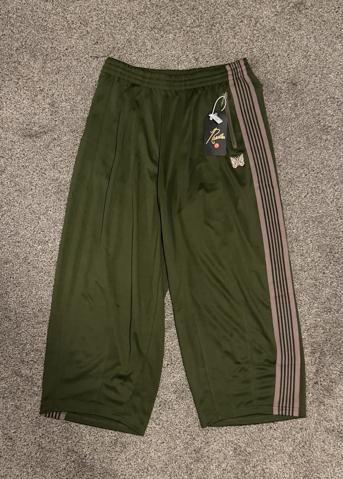 Needles HD Trackpants Men’s Large Olive Green with Tan Stripes