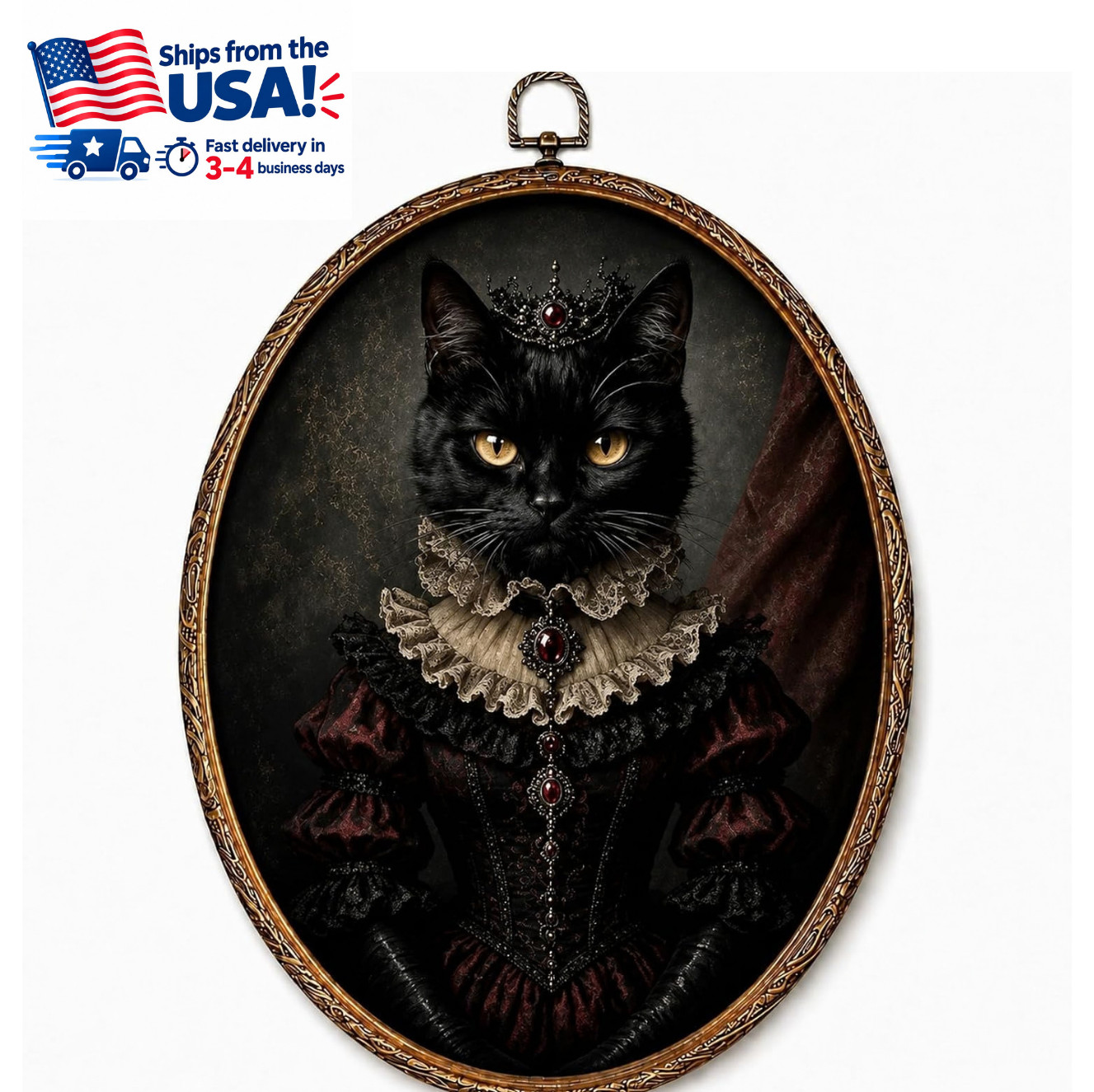 Black Cat Decor, Vintage Gothic Oval Framed Wall Decor Black Cat Decor, Vintage Gothic Oval Framed Wall Decor