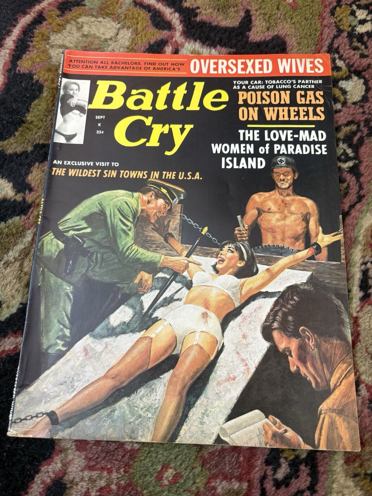 Battle Cry Magazine 1965 Nazi Torture,Tear Off Her Clothes,Pinups,Pulp,Adventure