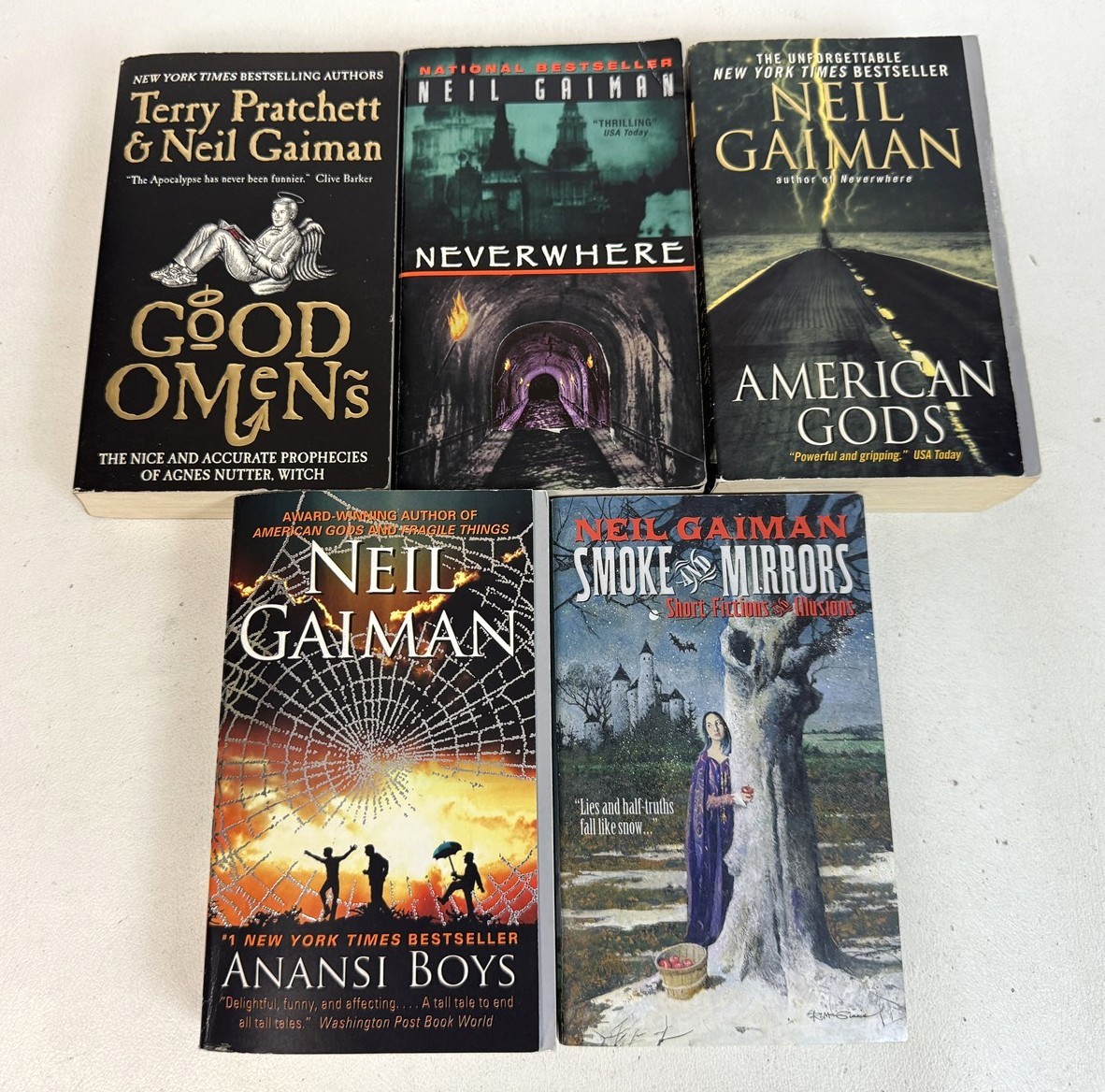 Neil Gaiman Lot 5 Paperbacks Good Omens Neverwhere American Gods Anansi Boys +