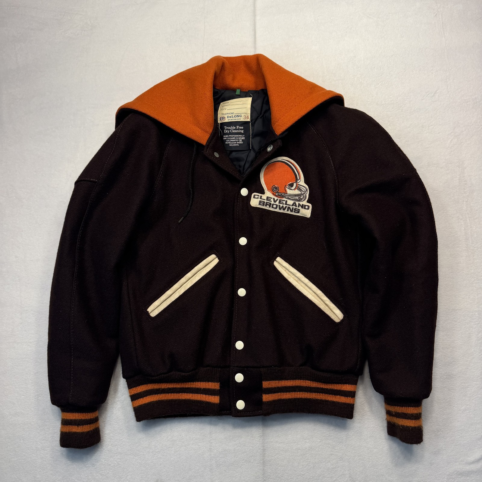 Vintage Cleveland Browns Jacket Mens Large Team Issued Brian Sipe DeLong USA 70s