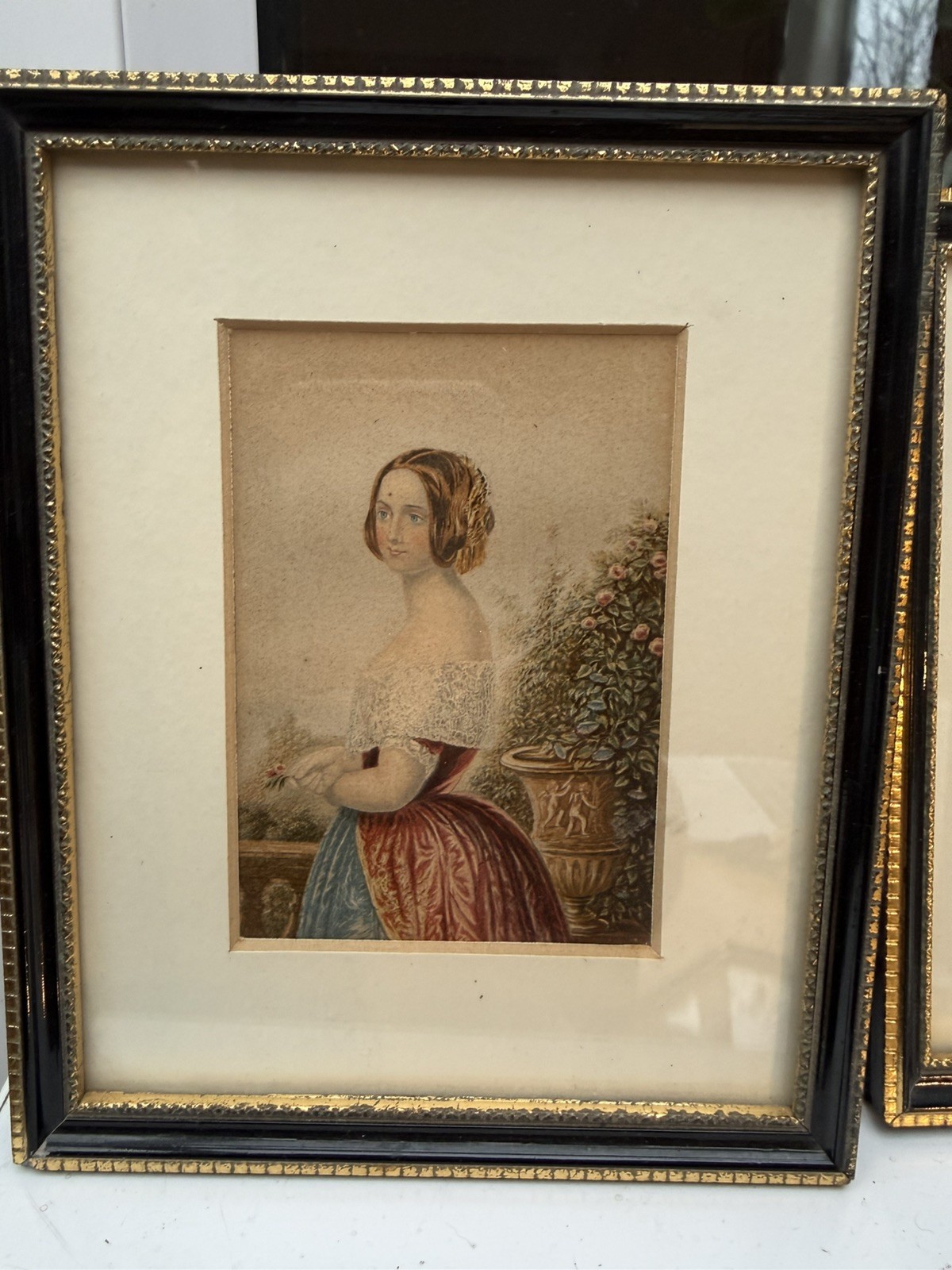 Antique George Baxter Framed Miniature Small Portrait Print The Bride 1848 Antique George Baxter Framed Miniature Small Portrait Print The Bride 1848