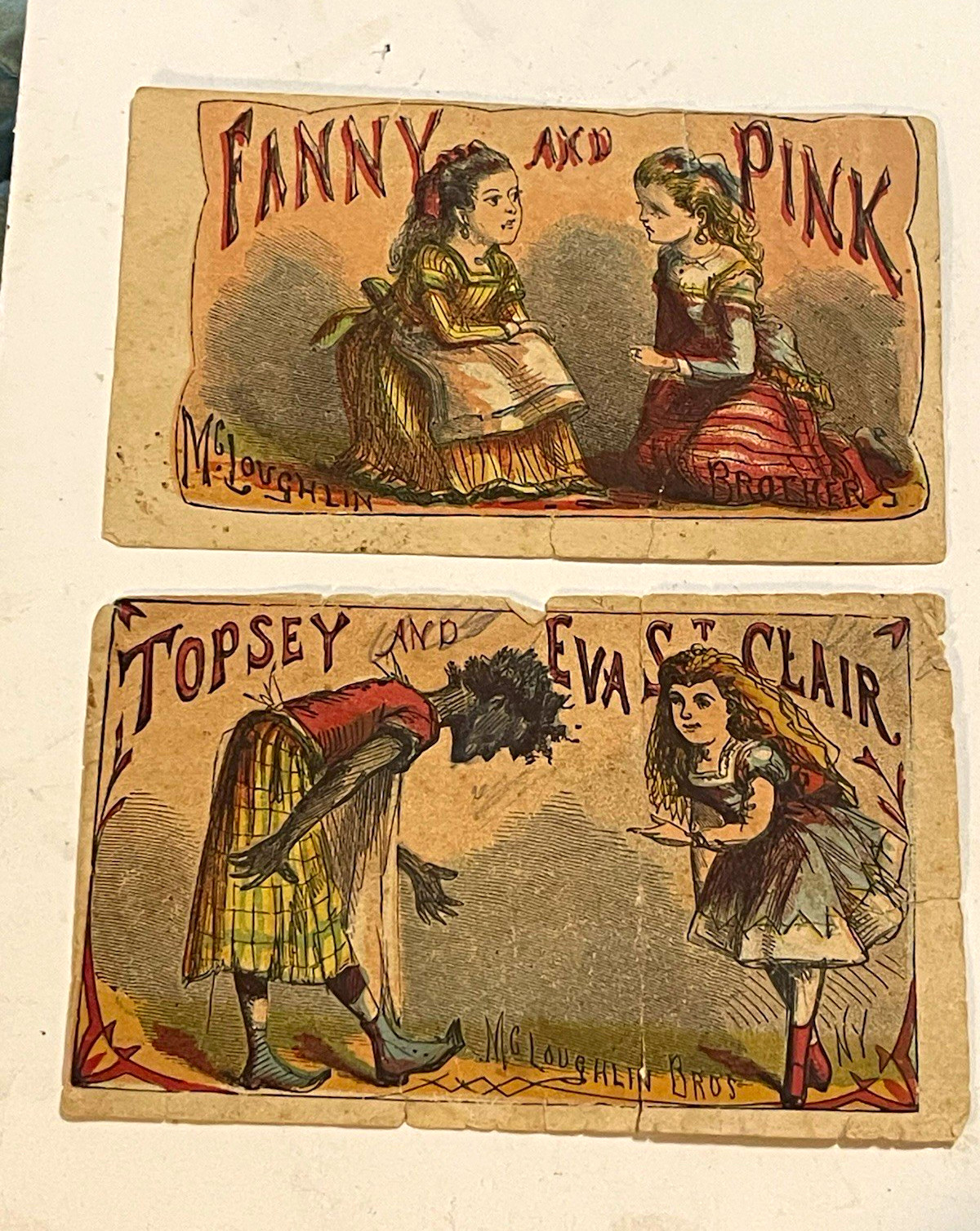 McLoughlin Bros Victorian Trade Card Lot: Fanny & Pink, Topsy & Eva St Clair McLoughlin Bros Victorian Trade Card Lot: Fanny & Pink, Topsy & Eva St Clair