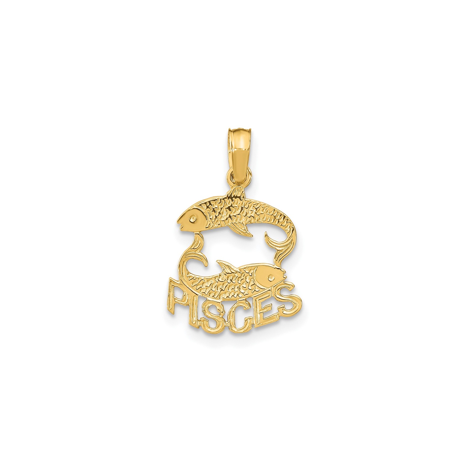 Solid 10K Yellow Gold Pisces Zodiac Pendant Charm, Two Fish Openwork