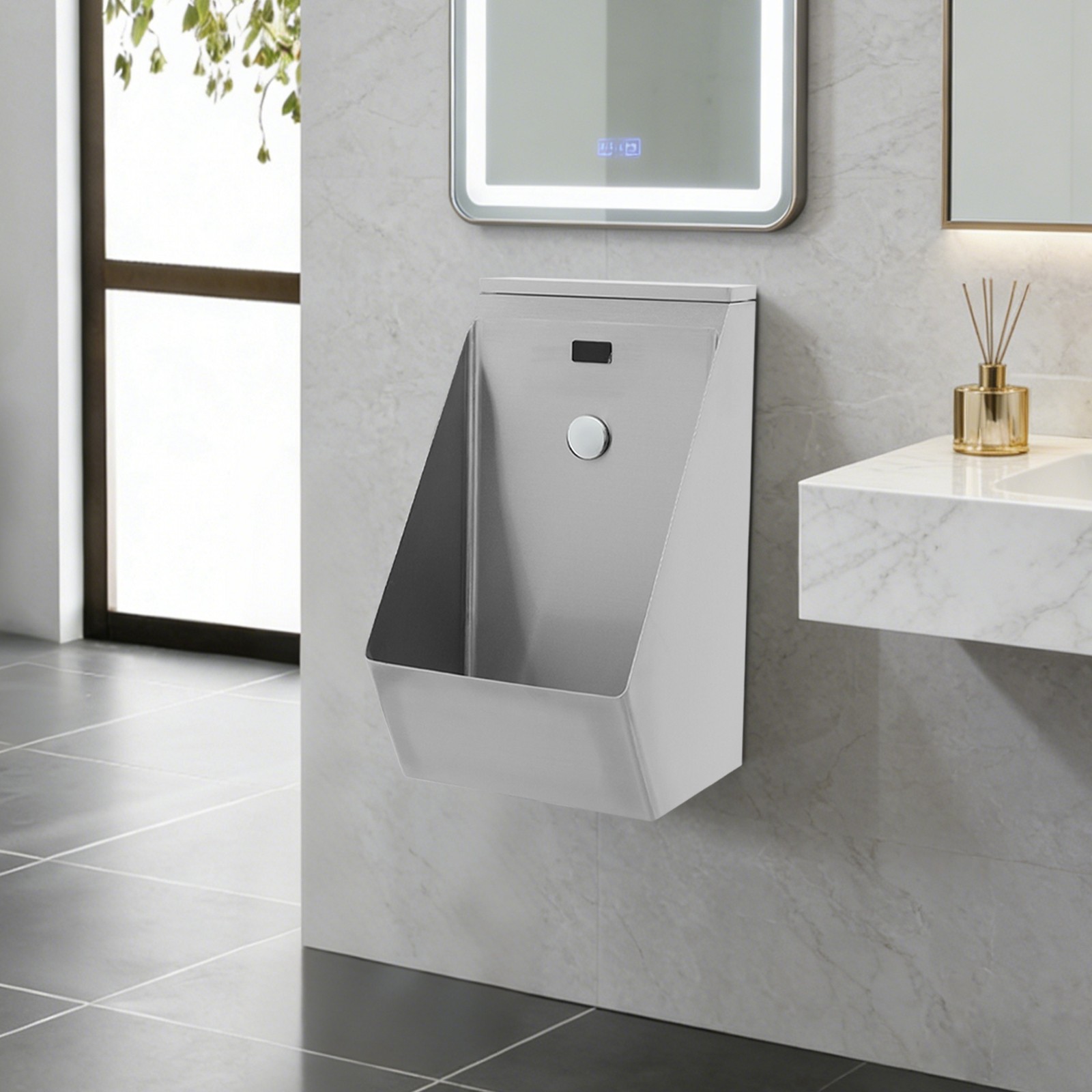 Automatic Sensor Urinal Toilet Wall Mounted Sensor Urinal  for Men Toilet Silver