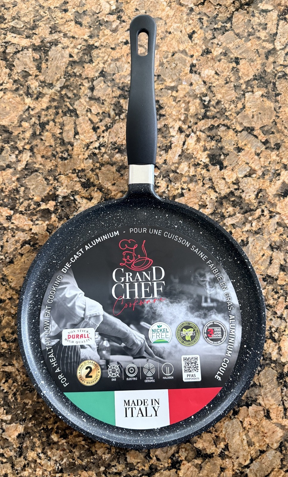 ROCH GUSS Grand Chef Flat Crepe Pan~S 24 cm 10''-Non Stick ~Made in ITALY NEW ROCH GUSS Grand Chef Flat Crepe Pan~S 24 cm 10''-Non Stick ~Made in ITALY NEW