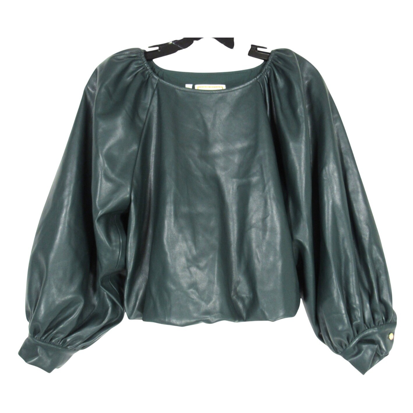 EMILY McCARTHY Green VEGAN LEATHER Balloon Sleeve POPPY CROPPED Bubble Top XS EMILY McCARTHY Green VEGAN LEATHER Balloon Sleeve POPPY CROPPED Bubble Top XS