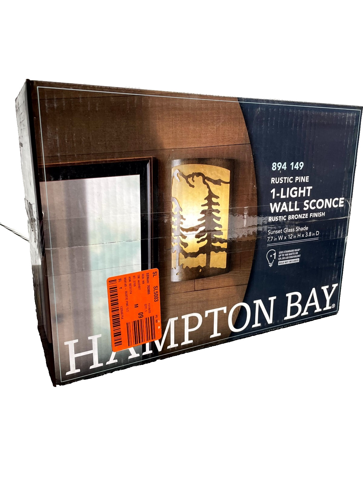 Hampton Bay Rustic Pine 1-Light Wall Sconces Rustic Bronze Sunset Glass Shade