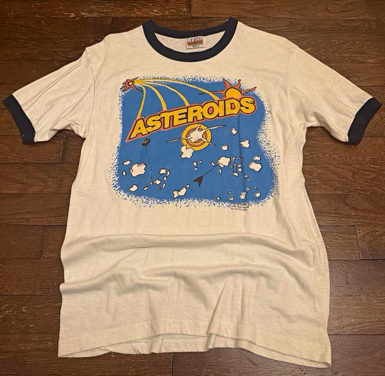 Vintage 1980s Atari Asteroids Hanes Ringer T Shirt Single Stitch Retro Gaming Te