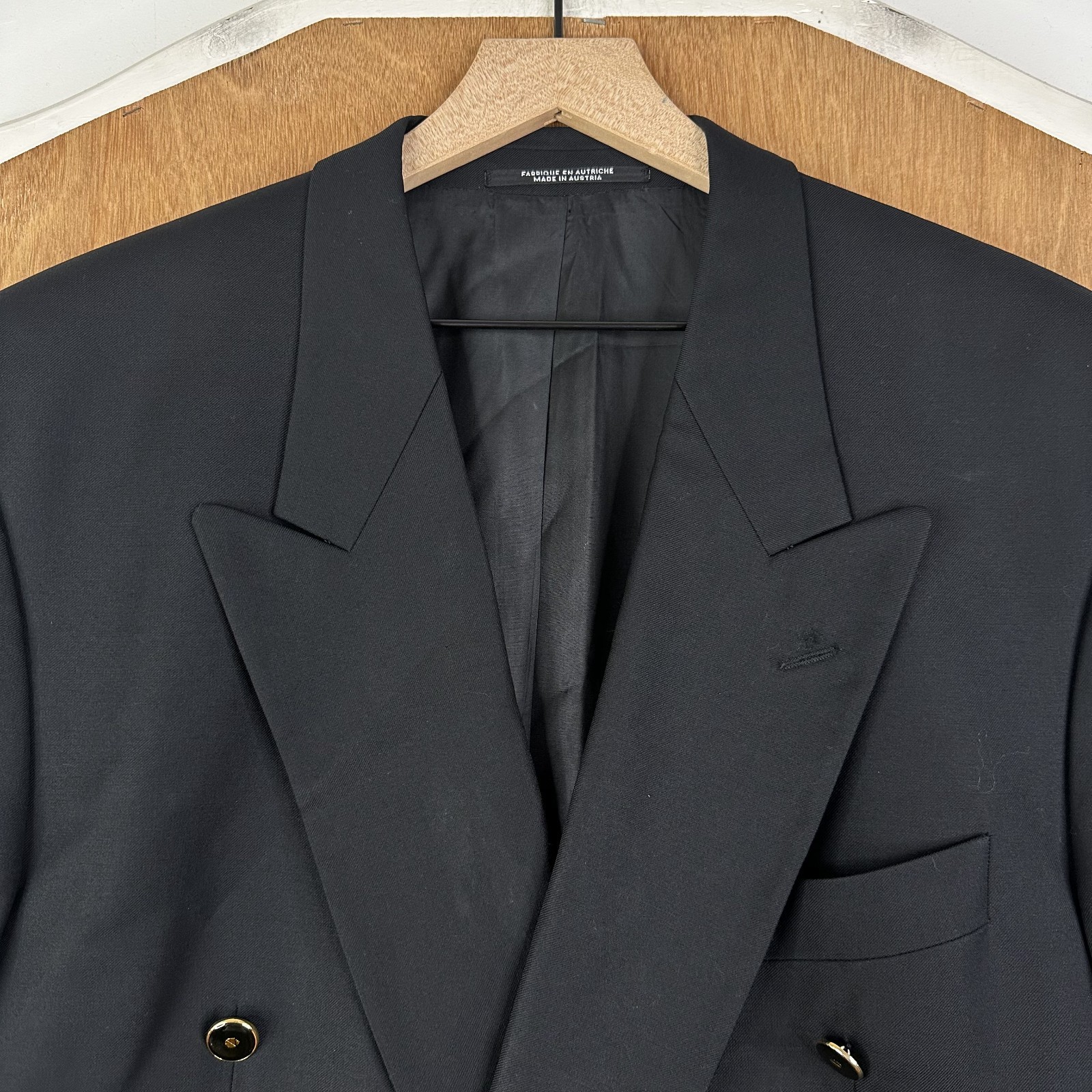 VTG Baumler Blazer Mens 46R Black Double Breasted 6 Button Metal 100% Wool Retro VTG Baumler Blazer Mens 46R Black Double Breasted 6 Button Metal 100% Wool Retro