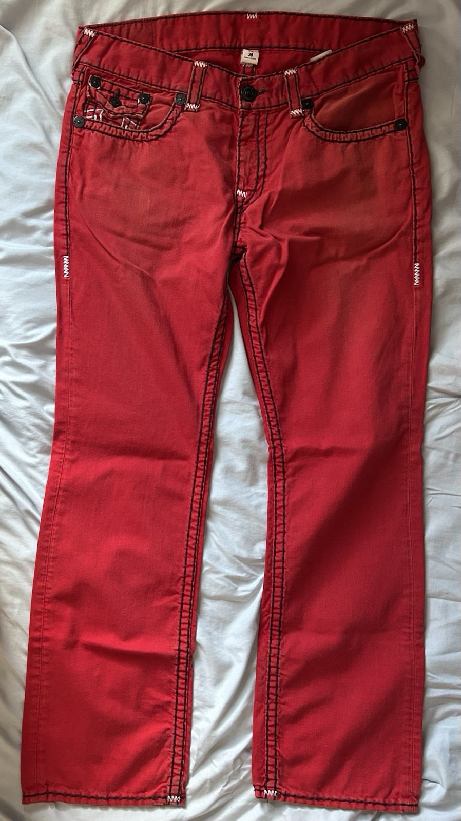 Red True Religion Men\'s Jeans Straight Super T Size 38x33 Red True Religion Men\'s Jeans Straight Super T Size 38x33