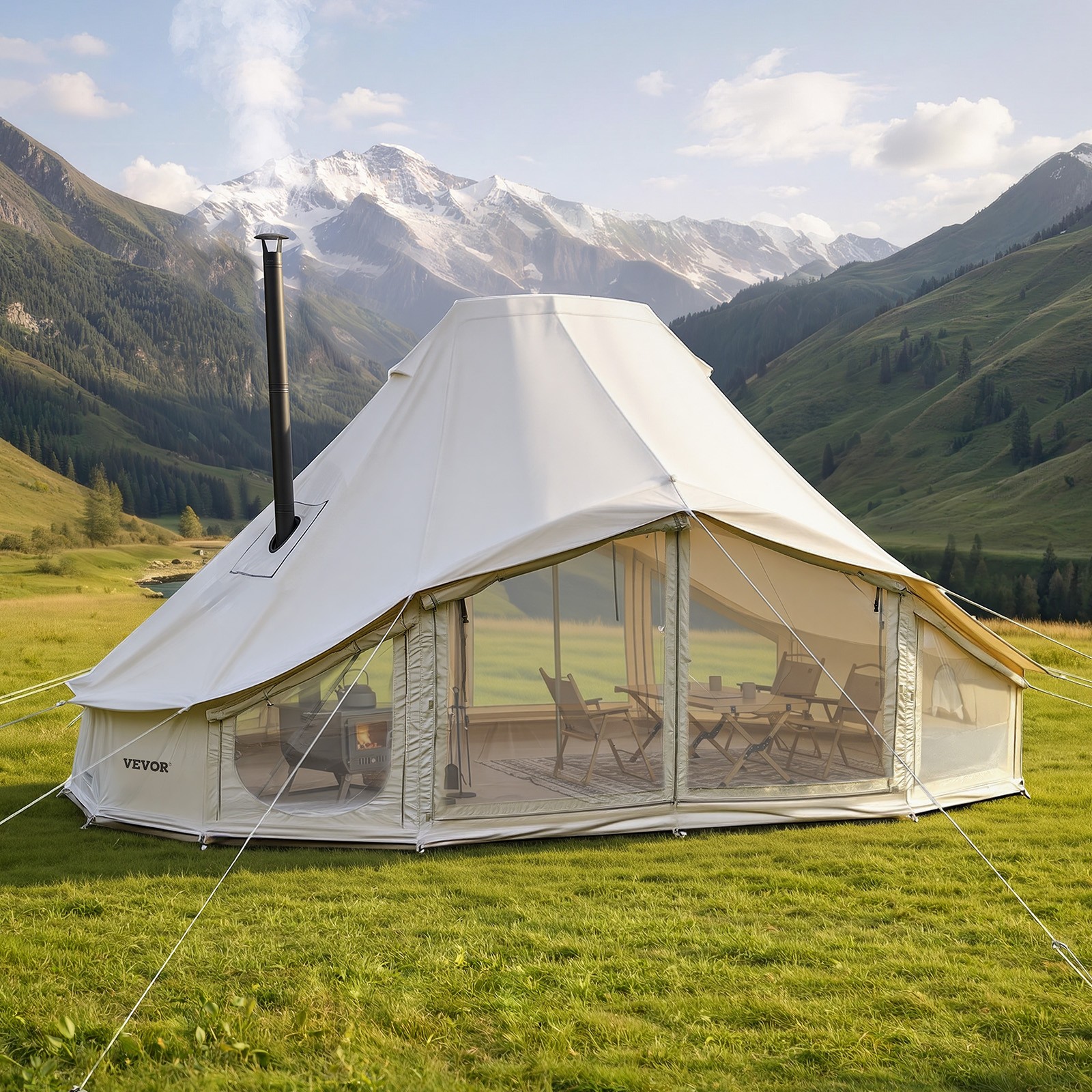 VEVOR Canvas Bell Tent 19.7x13.12 ft 4-Season Camping Yurt Tent with Stove Jack