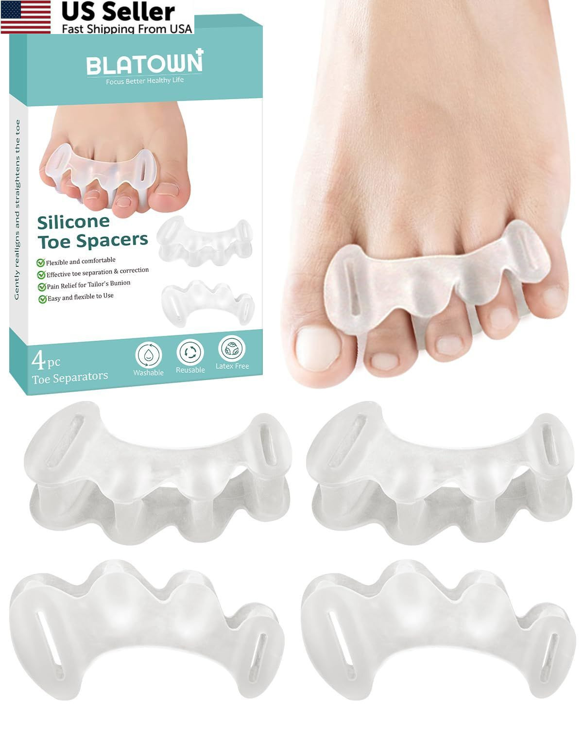 BLATOWN 2Pairs Toe Spacers Silicone Gel Separators Correct Transparency BLATOWN 2Pairs Toe Spacers Silicone Gel Separators Correct Transparency