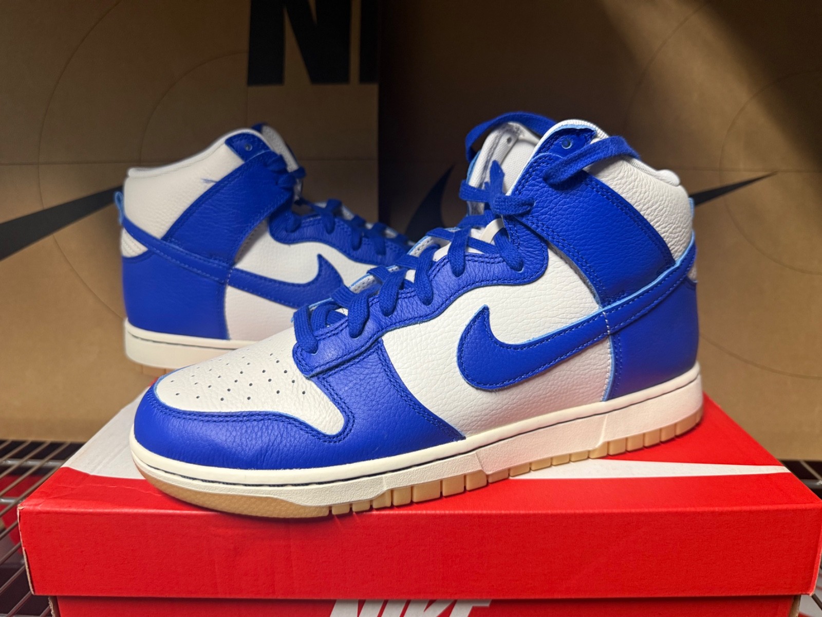 Mens size Nike Dunk Hi High Retro Se Phantom-Racer Blue-Pale Ivory FV6612-001
