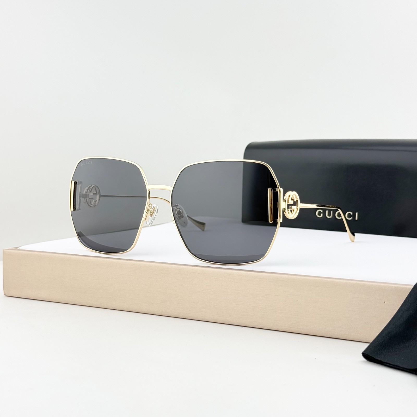 Gucci GG1207SA Geometric Sunglasses Women Gold Frame Grey Lens 64-16-140
