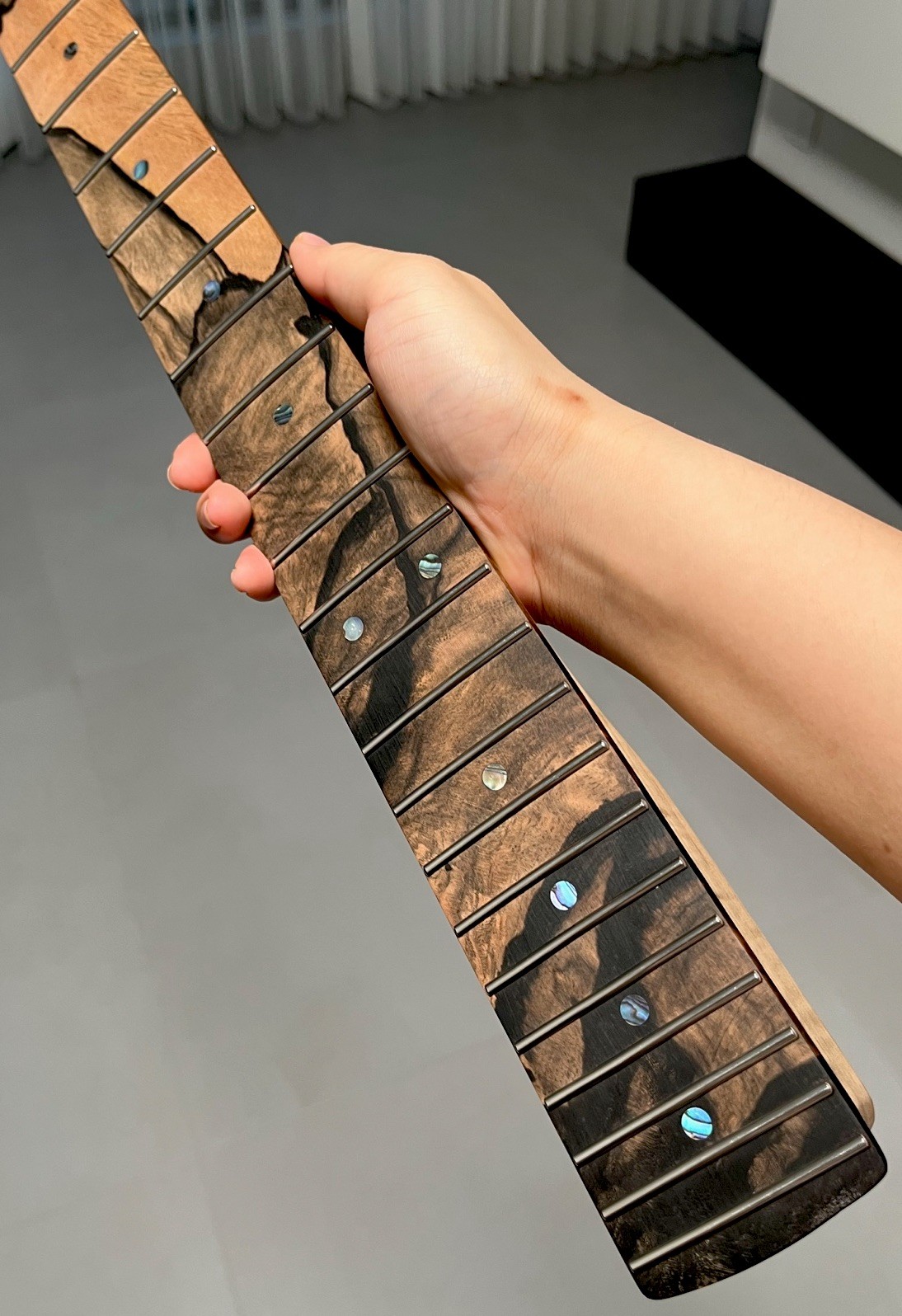 Handmade Unique 7 Pieces Ebony Jumbo 22fret Flame Maple Electric Guitar Neck