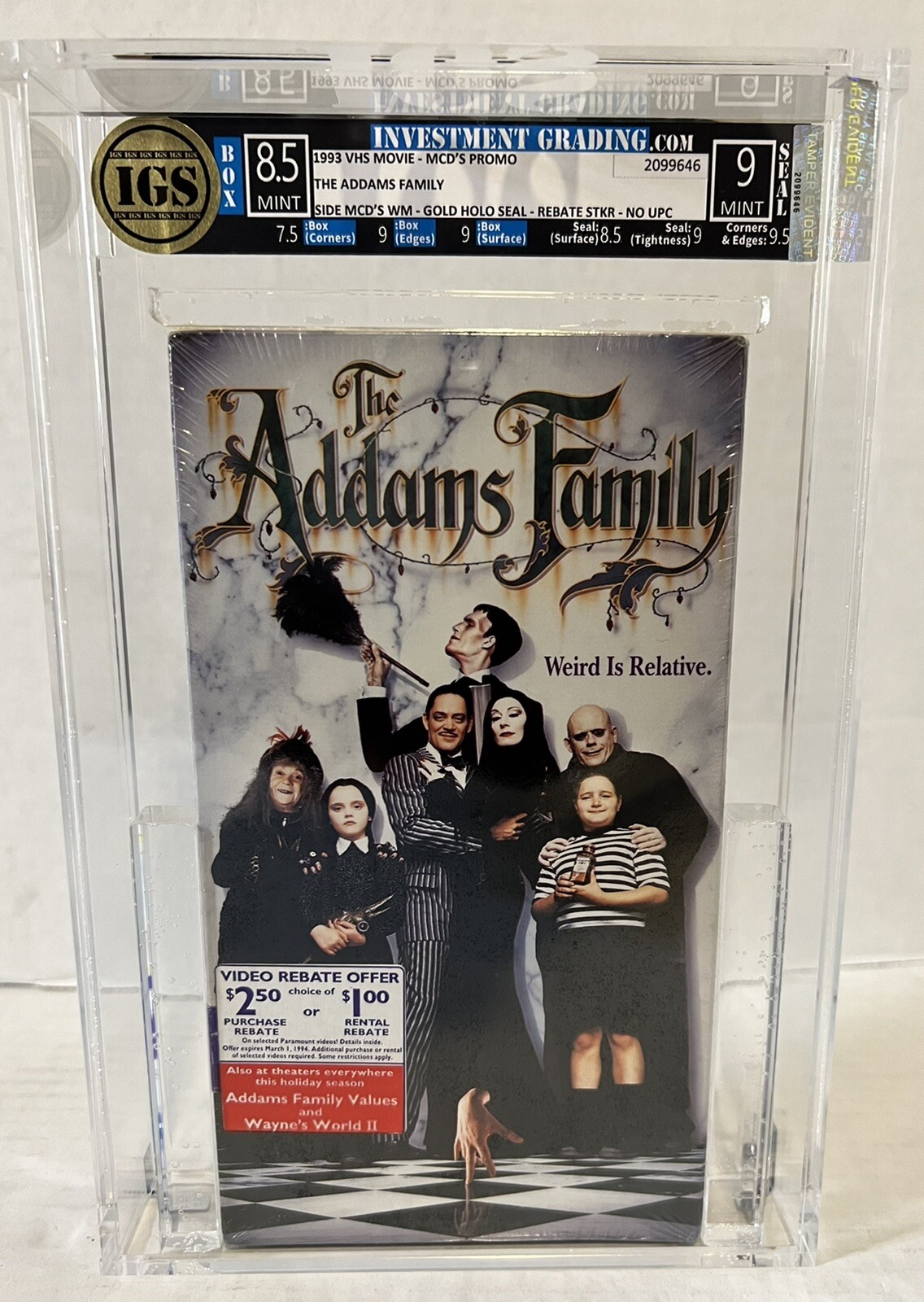 ADDAMS FAMILY McDonalds NOT FOR RESALE RARE IGS 9 MINT  1992 VHS MOVIE THE 
