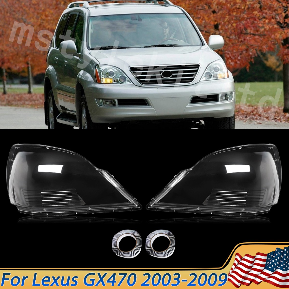 Pair Headlight Lens Cover For Lexus GX470 2003-2009 Left + Right Headlamp Shell