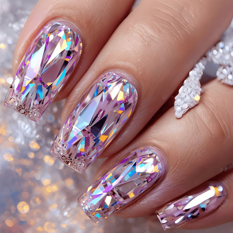 48p Long Coffin Transparent AB Big Crystal Rhinestone Bling Shiny Press on Nails 48p Long Coffin Transparent AB Big Crystal Rhinestone Bling Shiny Press on Nails