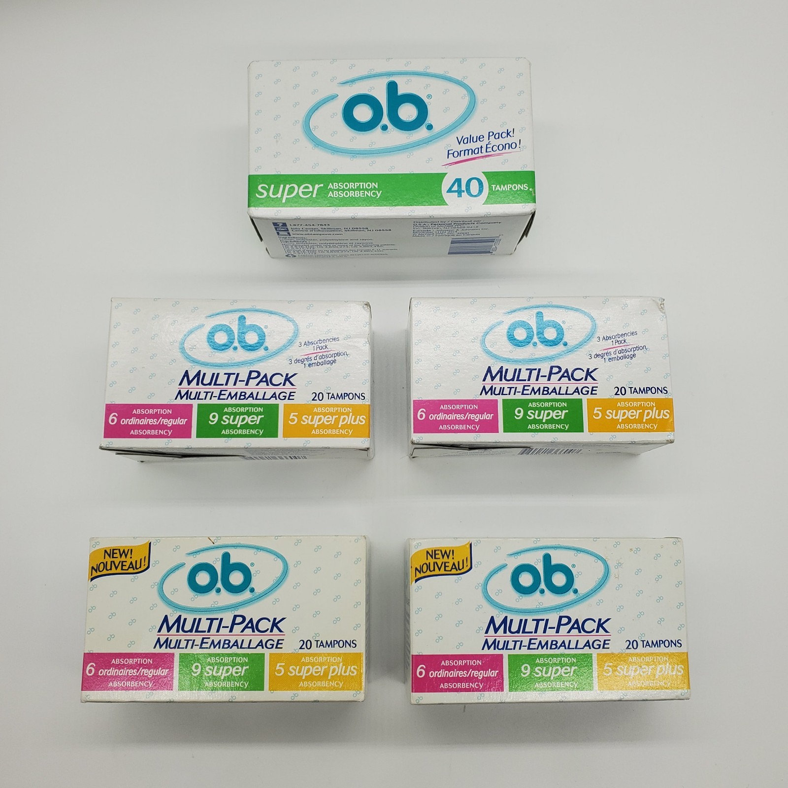 Vintage O.B. Tampons 5 Boxes Multi Packs and Super OB Sealed NOS 2000 and 2001 Vintage O.B. Tampons 5 Boxes Multi Packs and Super OB Sealed NOS 2000 and 2001