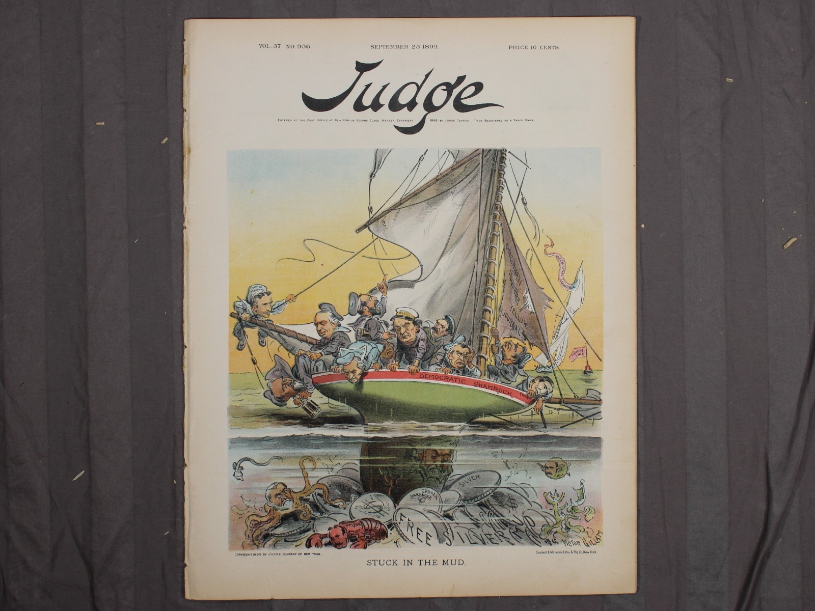 1899 Judge Magazine Stuck in the Mud Democratic Political Cartoon September 23
