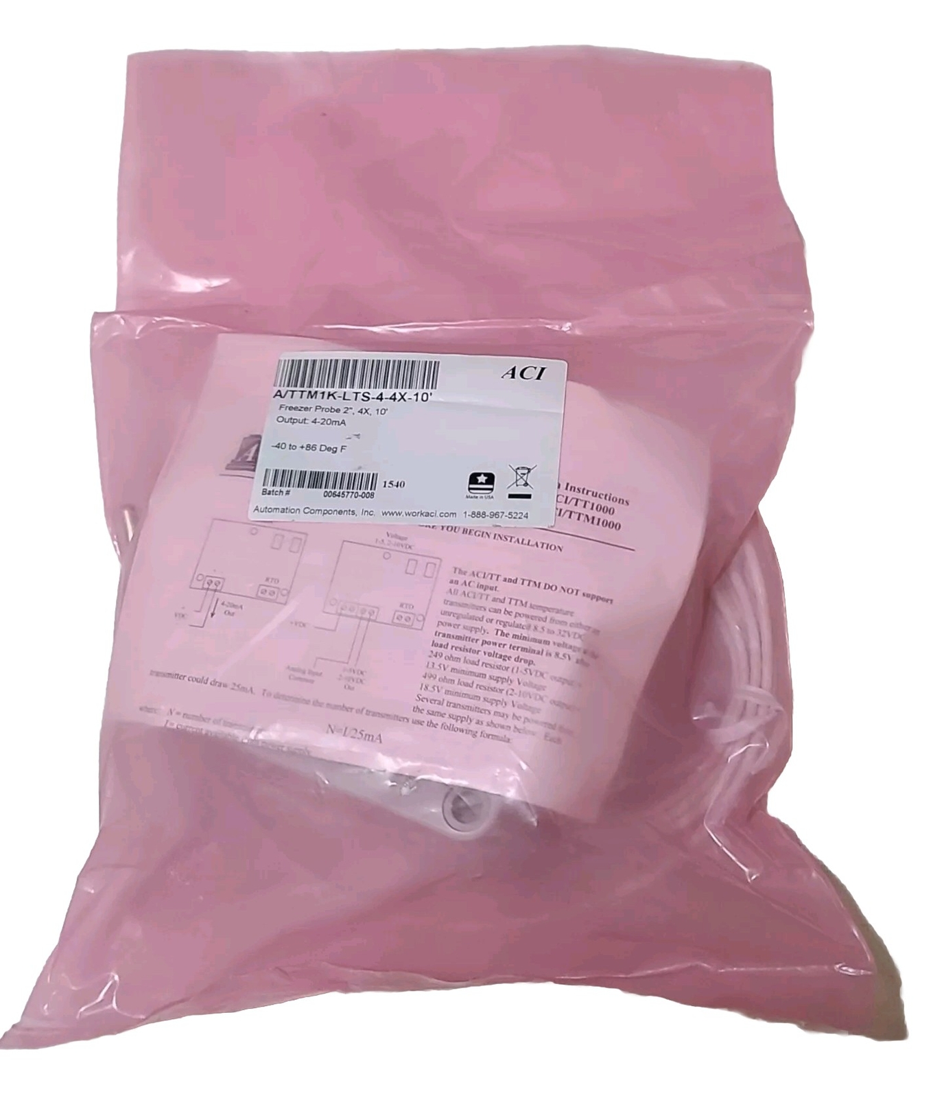ACI Automation Components A/TTM1K-LTS-4-4X-10' Freezer Probe, -40 to +86 Deg F ACI Automation Components A/TTM1K-LTS-4-4X-10' Freezer Probe, -40 to +86 Deg F