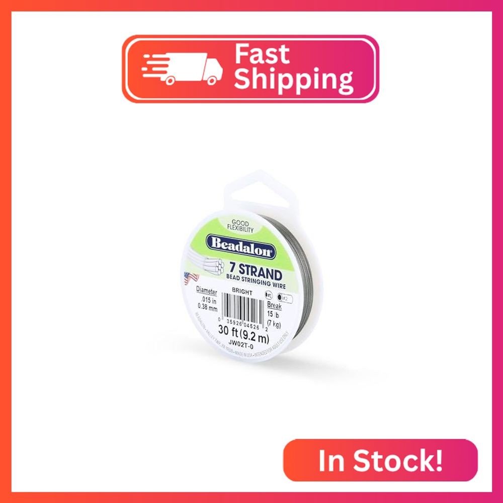 Beadalon 7-Strand Stainless Steel Beading Wire, .015 in / 0.38 mm - Bright