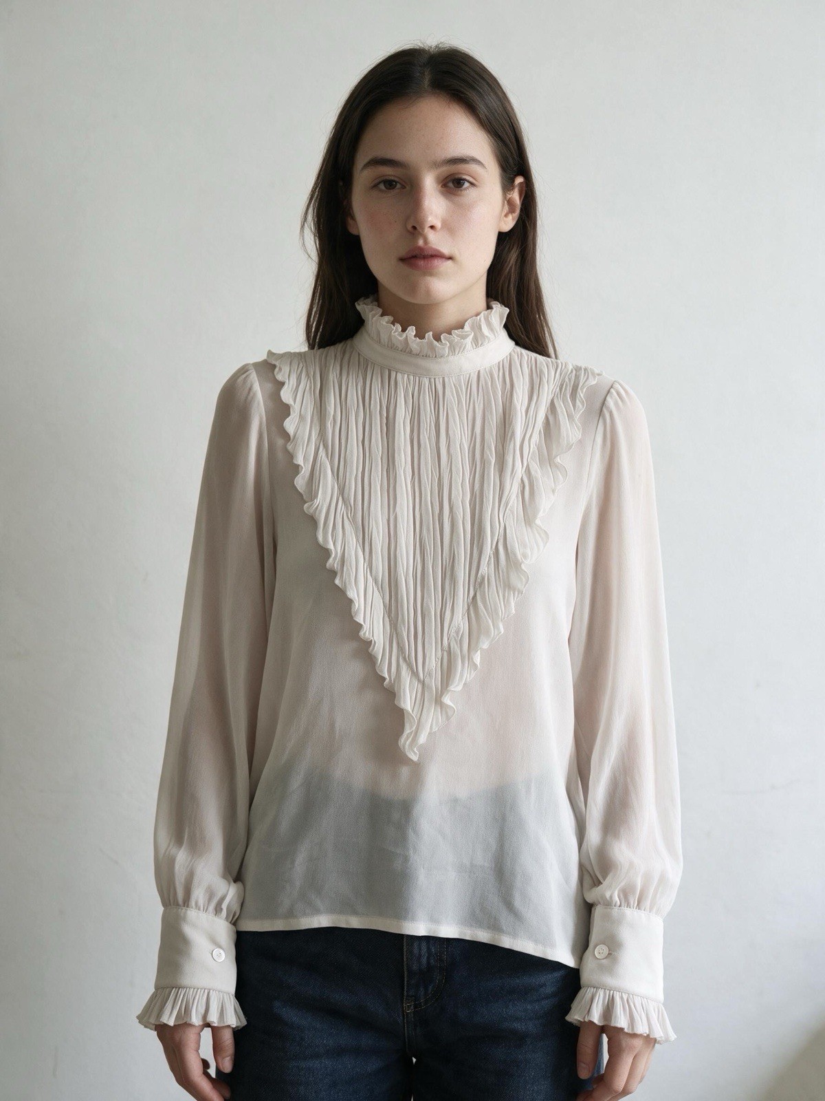 See By Chloe Vintage Ruffle High Neck Victorian Top Sheer Romantic Boho Lace Y2k