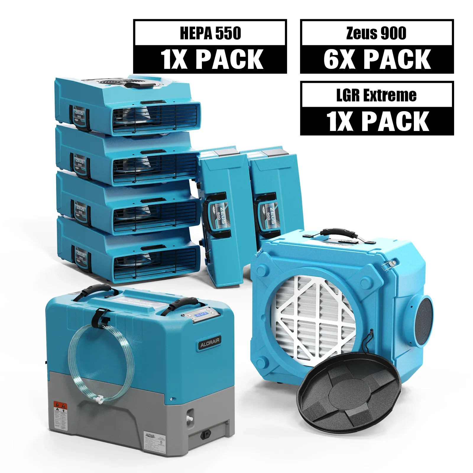 Alorair 1X 180 PPD Commercial Dehumidifier 6X  950 CFM Air Mover 1X Air Scrubber