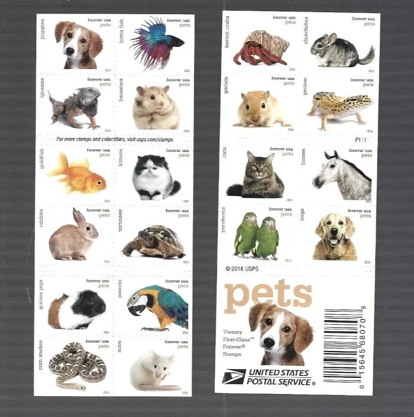 Genuine USPS Forever Stamps – 2016 Pets – 25 Sheets of 20 – 500 Stamps Genuine USPS Forever Stamps – 2016 Pets – 25 Sheets of 20 – 500 Stamps