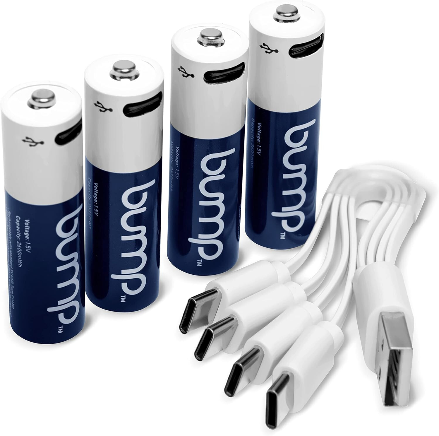 Bump 4pack USB AA Lithium ion Rechargeable Batteries 1.5V 2600mWh Type C Cable Bump 4pack USB AA Lithium ion Rechargeable Batteries 1.5V 2600mWh Type C Cable