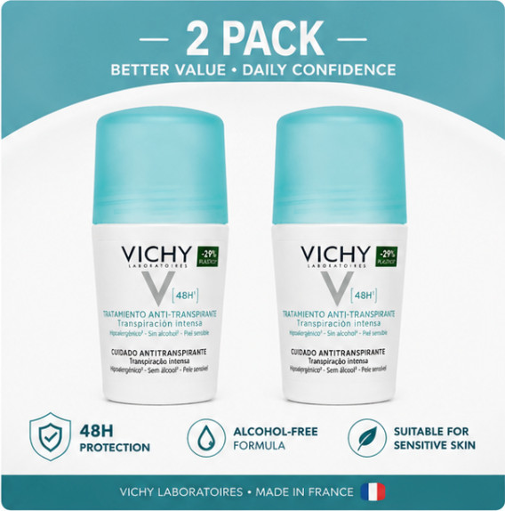 VICHY 48H | 2 Pack Anti-Perspirant Roll-On Intense Perspiration Made in France VICHY 48H | 2 Pack Anti-Perspirant Roll-On Intense Perspiration Made in France