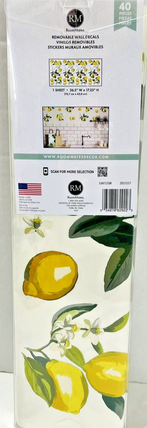 RoomMates Country Cottagecore Lemons Fruit Removable Peel and Stick Wall Decals