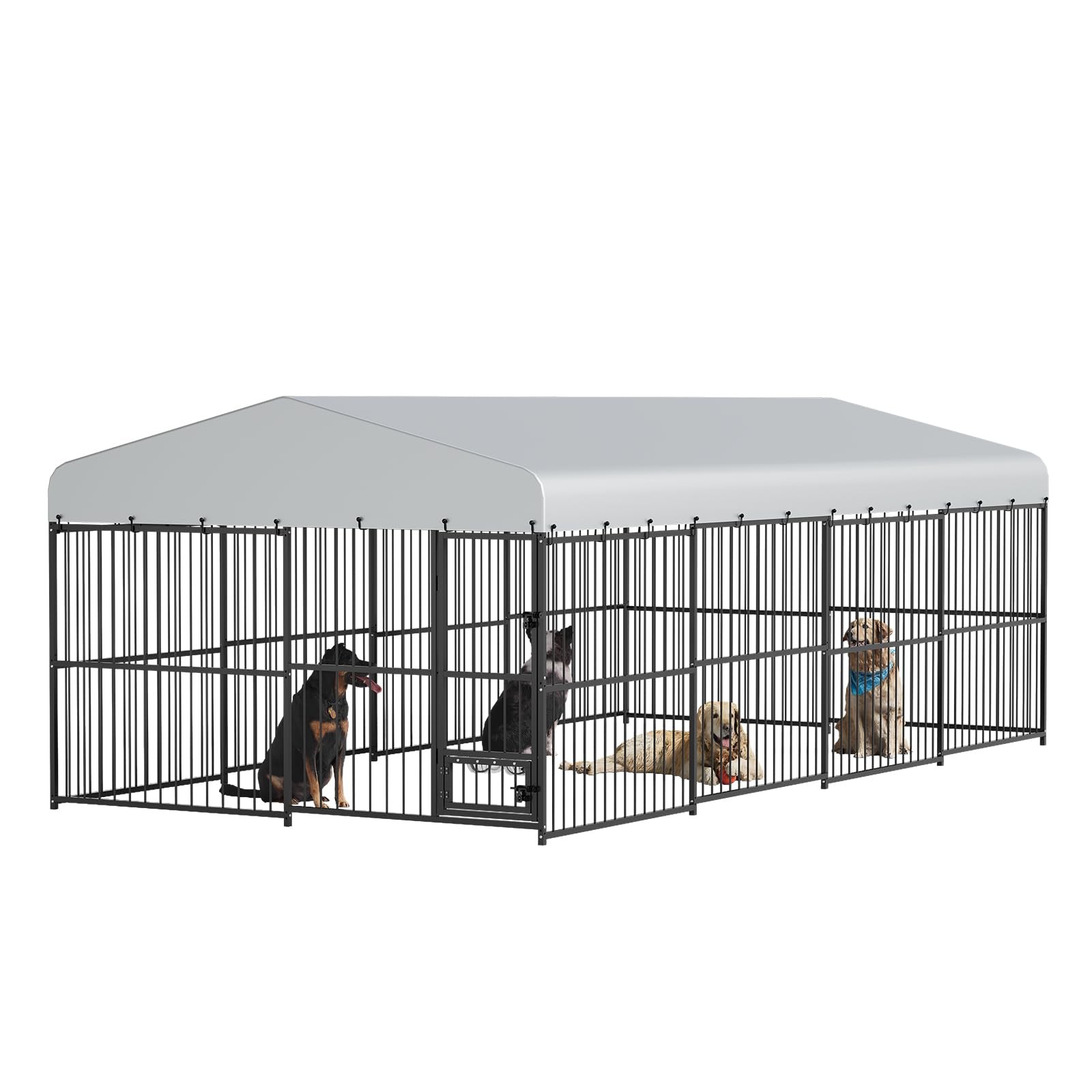 10x20ft/10x15ft Heavy Duty Outdoor Dog Kennel w/Waterproof Roof & Feeding Doors 10x20ft/10x15ft Heavy Duty Outdoor Dog Kennel w/Waterproof Roof & Feeding Doors