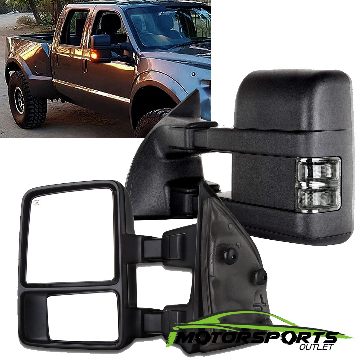 For 2008-2015 Ford F250 F350 F450 F550 Power Heated Towing Mirrors Led Light
