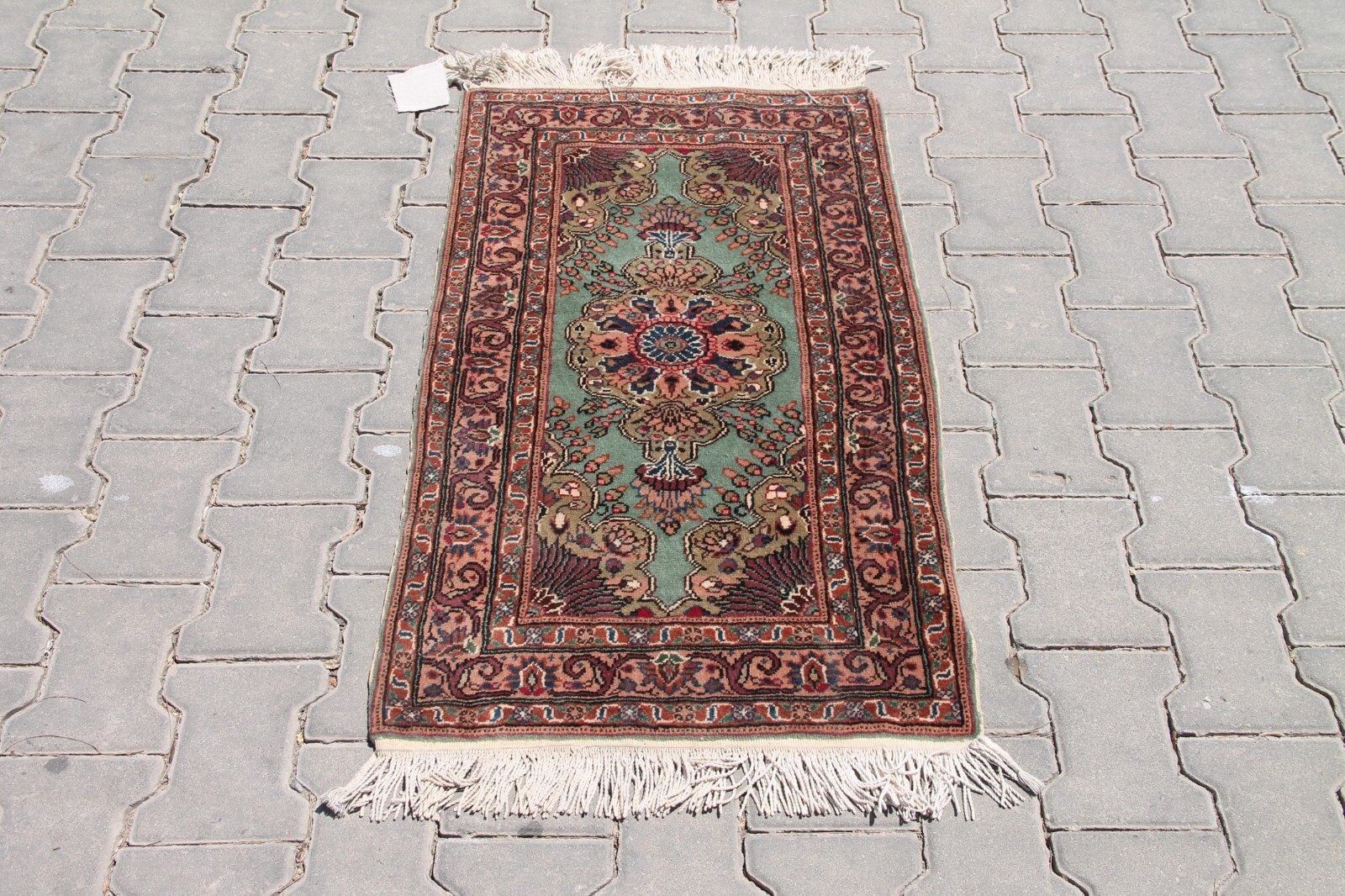 2x3 ft Vintage Wool Rug, Anatolian Turkish Handmade Brown Green Oushak