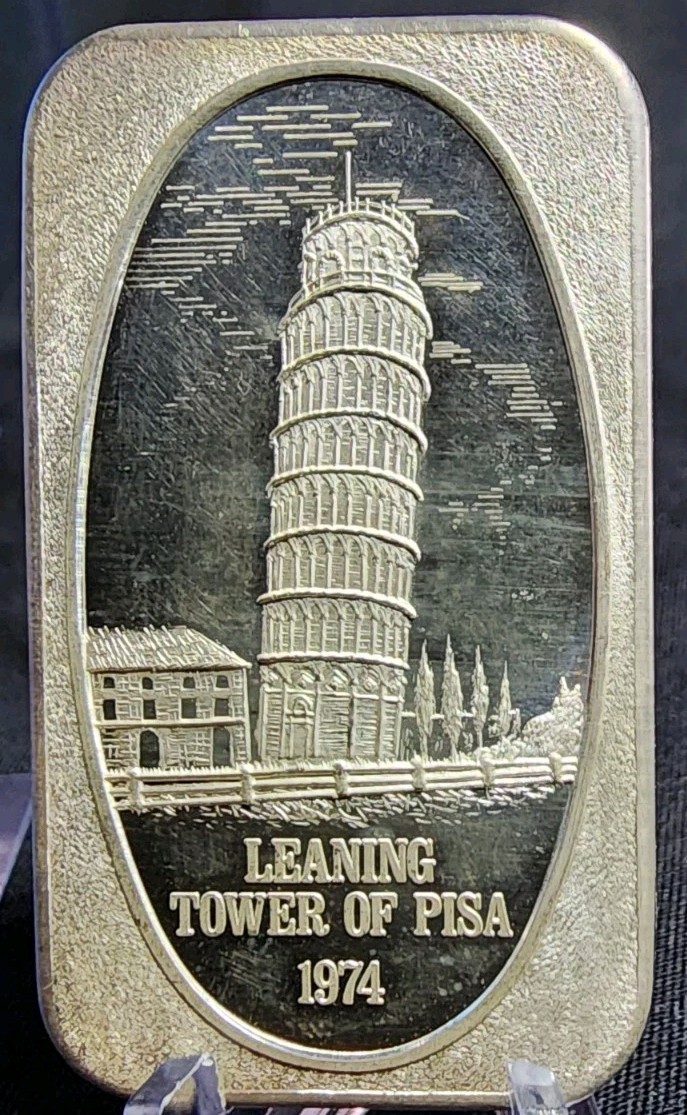 1974 Leaning Tower of Pisa Vintage USSC Silver 1 oz .999 Fine Art Bar Ingot 1974 Leaning Tower of Pisa Vintage USSC Silver 1 oz .999 Fine Art Bar Ingot